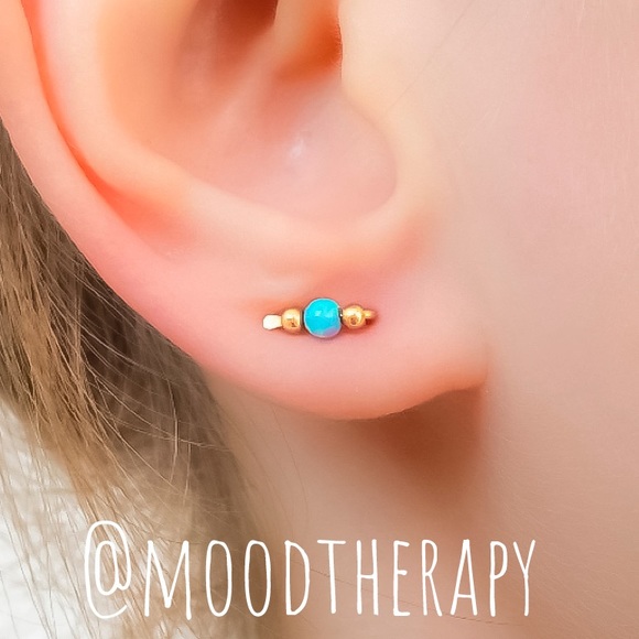 Blue Fire Opal Tiny Ear Pins Ear Crawler Earrings